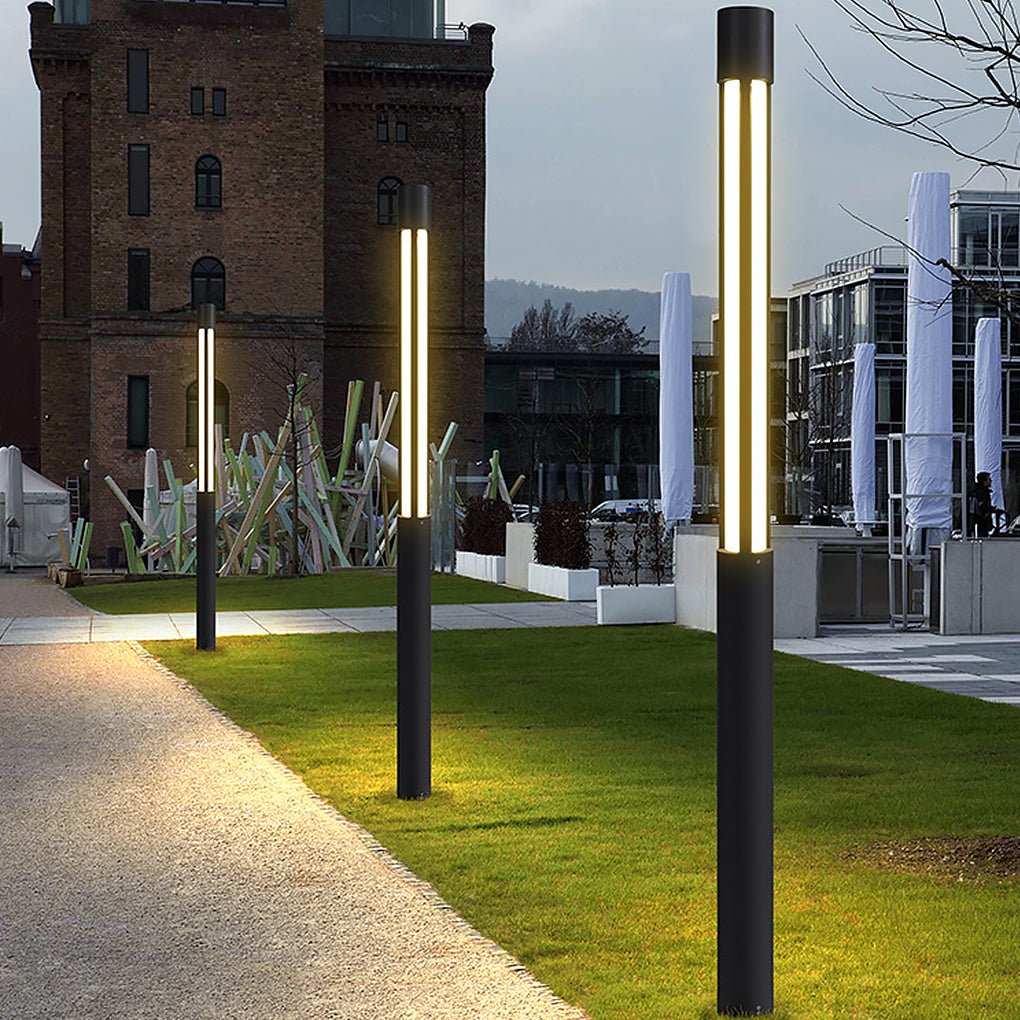 Cylinder Outdoor Bollard Light — Black Die-Cast Aluminum, LED, IP54, 10W–35W, 3000K, 31"–157" Heights
