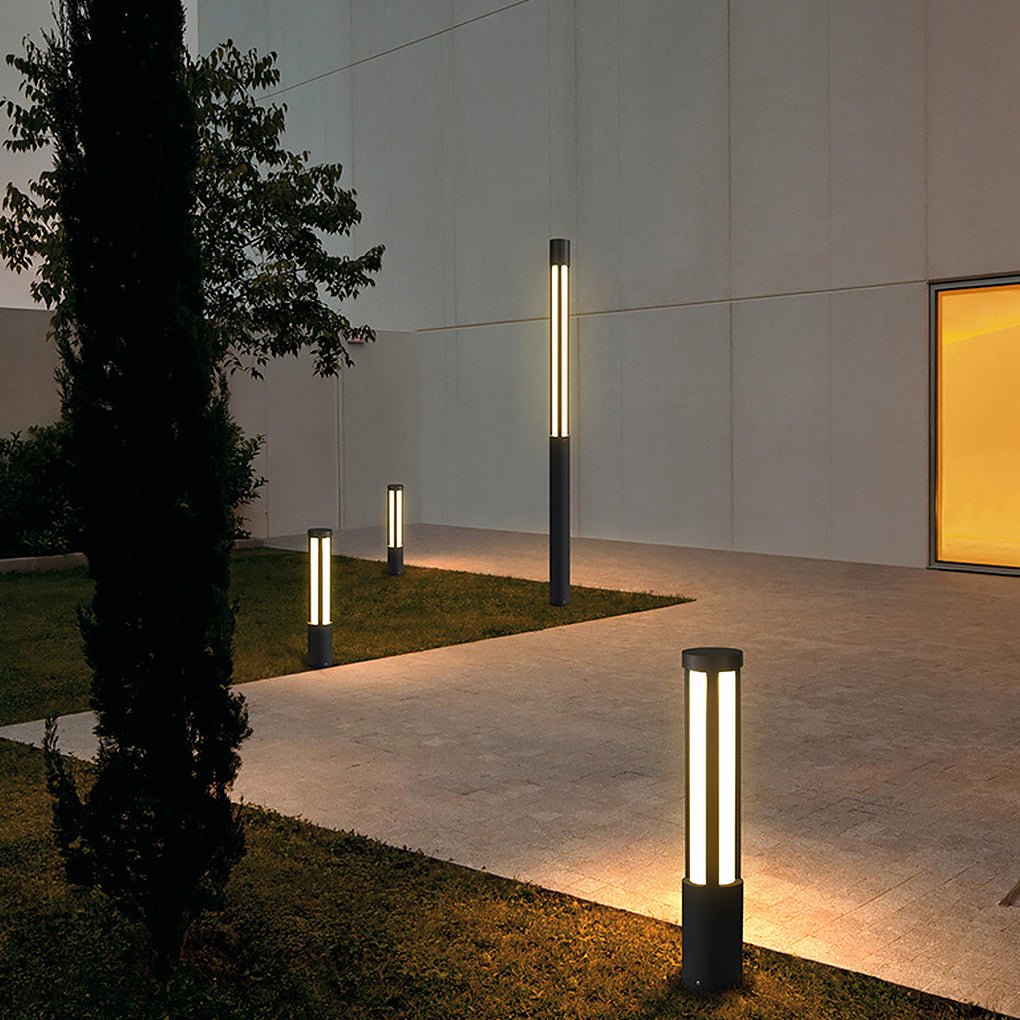Cylinder Outdoor Bollard Light — Black Die-Cast Aluminum, LED, IP54, 10W–35W, 3000K, 31"–157" Heights