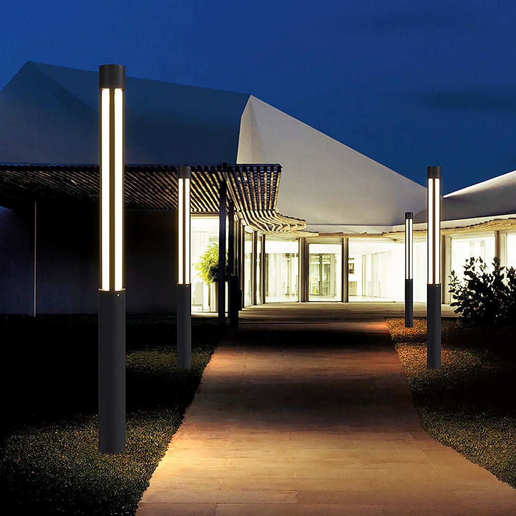 Cylinder Outdoor Bollard Light — Black Die-Cast Aluminum, LED, IP54, 10W–35W, 3000K, 31"–157" Heights