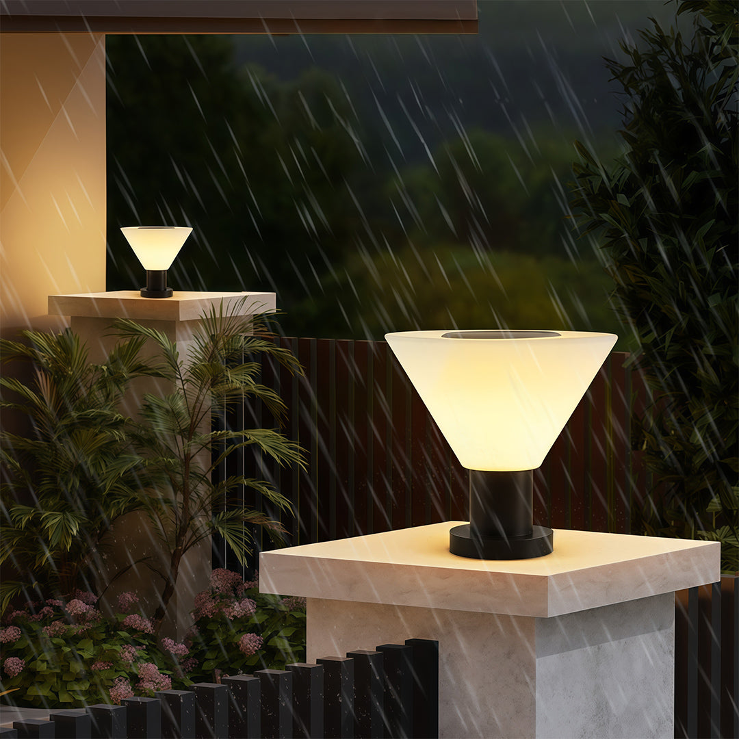 Minimalist Outdoor Garden Pillar Light — Stainless Steel, IP65, Solar or Hardwired E27, 3-Step Dimming, Black / White