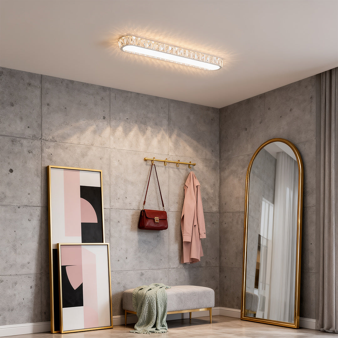 Modern Minimalist Crystal Flush-Mount Light — Stainless Steel, LED, Three-Color Dimming, 15.7"–39.4"