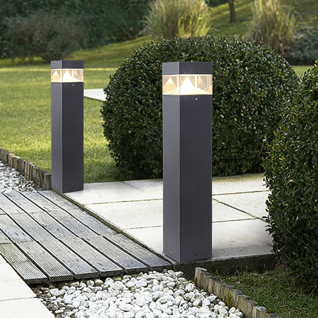 Minimalist Outdoor LED Bollard Light — Aluminum and Glass, 12W COB, IP54 Weatherproof, Round or Square