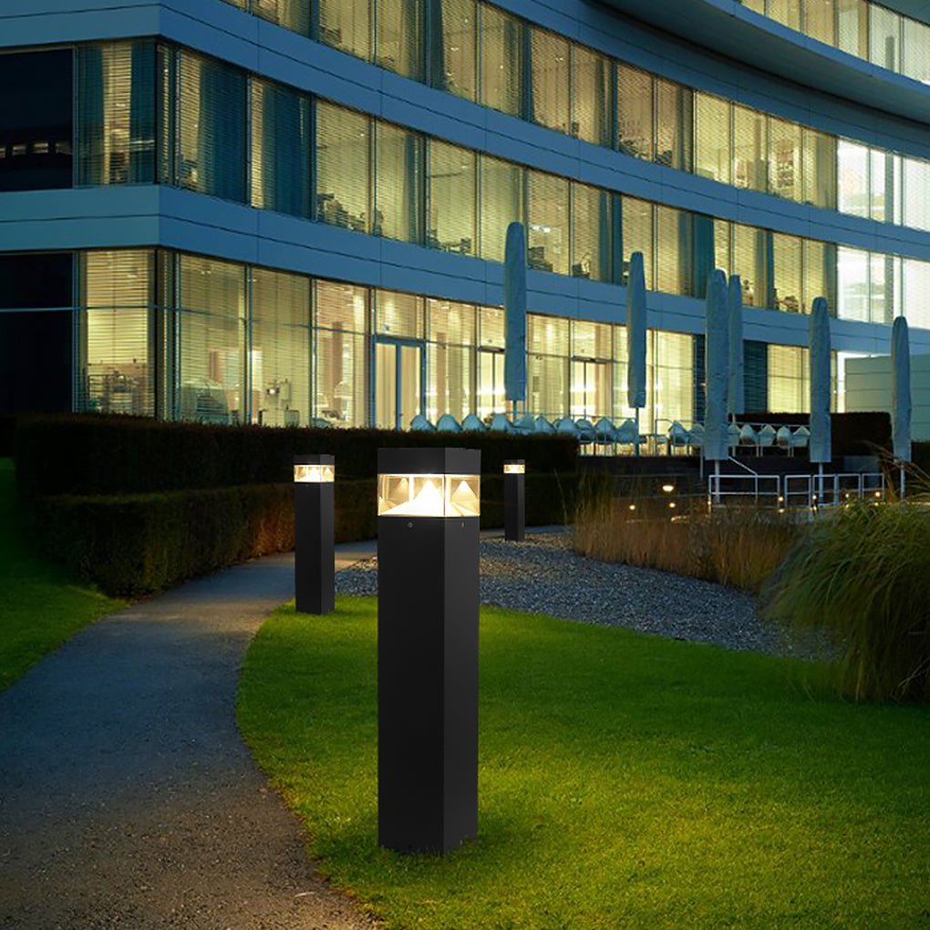 Minimalist Outdoor LED Bollard Light — Aluminum and Glass, 12W COB, IP54 Weatherproof, Round or Square