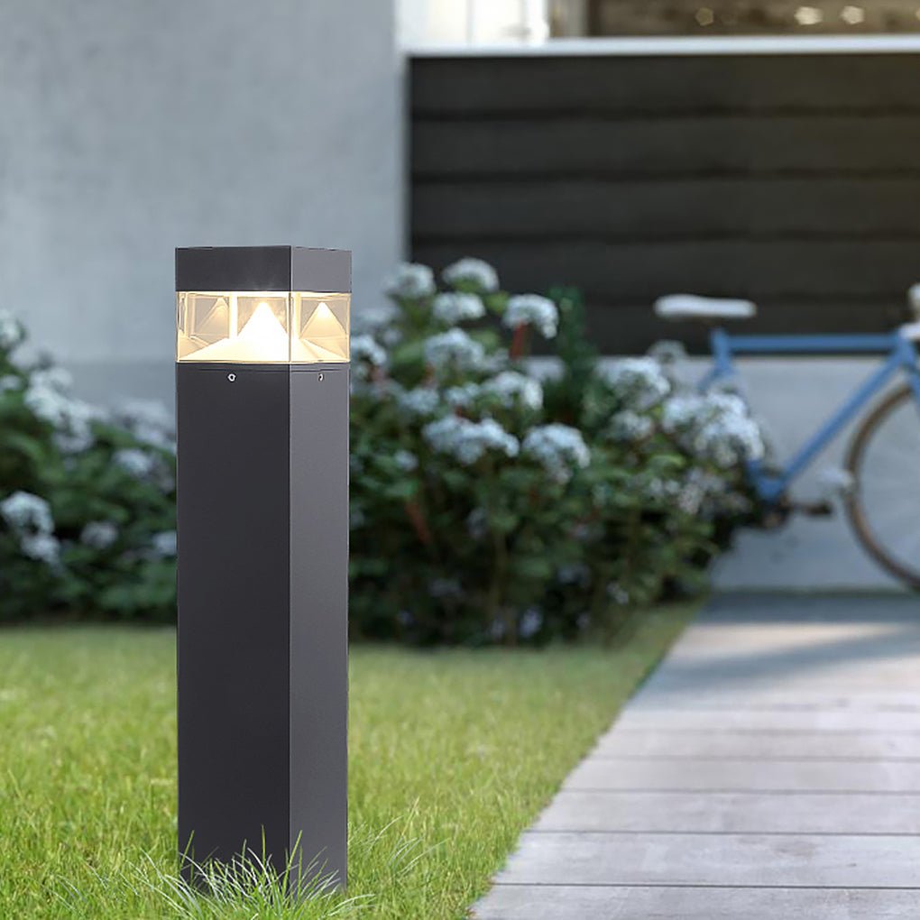 Minimalist Outdoor LED Bollard Light — Aluminum and Glass, 12W COB, IP54 Weatherproof, Round or Square