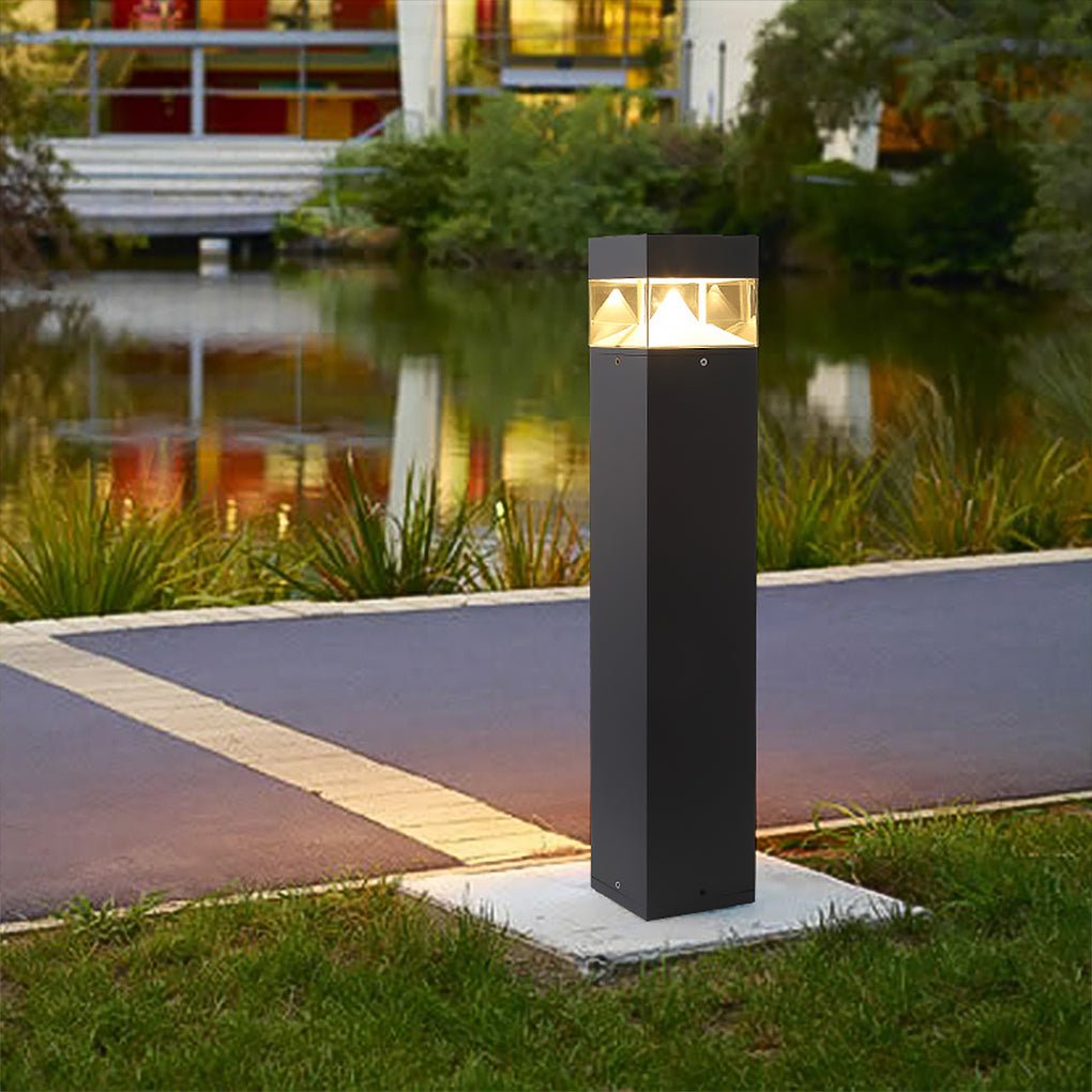 Minimalist Outdoor LED Bollard Light — Aluminum and Glass, 12W COB, IP54 Weatherproof, Round or Square