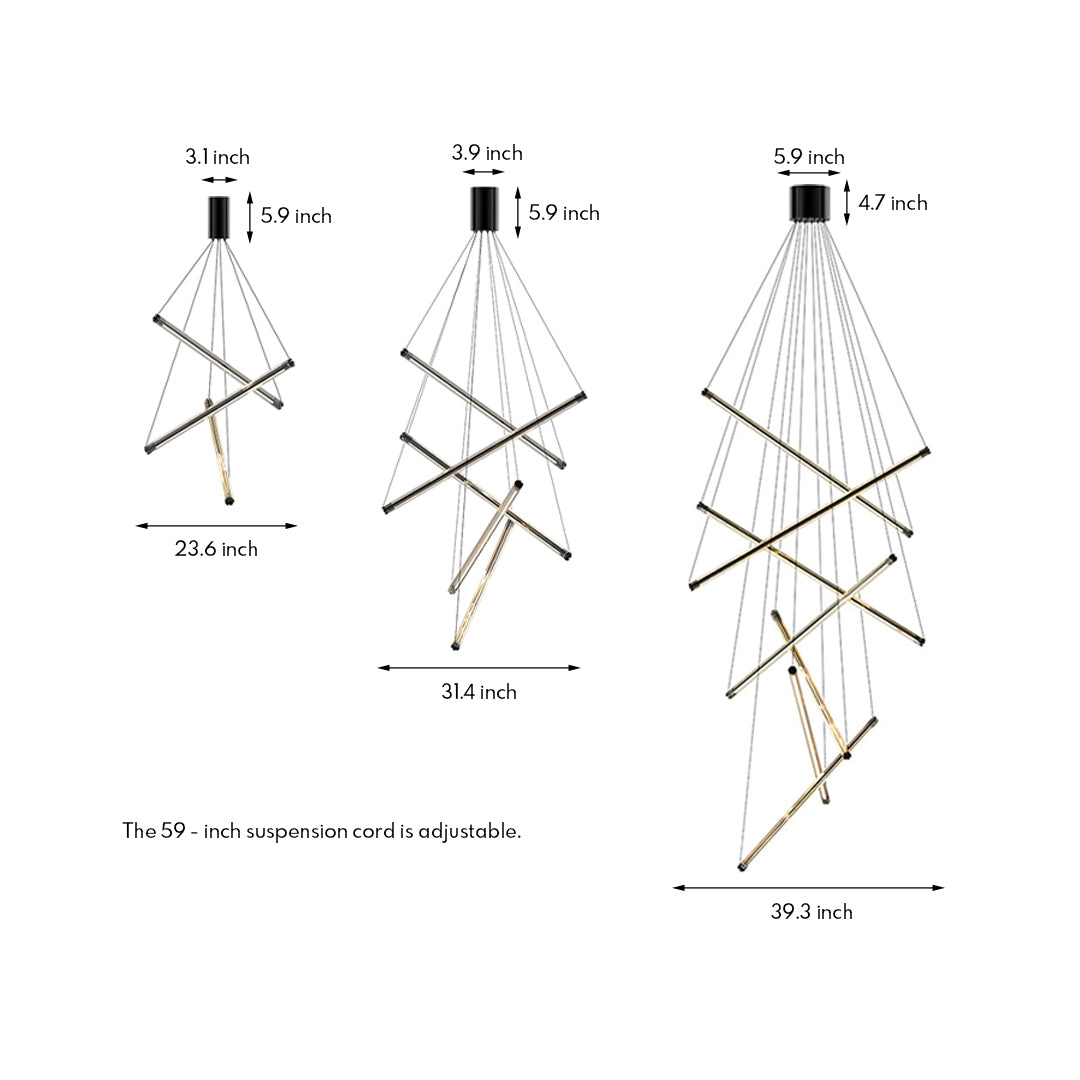 Minimalist LED Linear Chandelier — Stainless Steel & Acrylic, 3/5/7-Light, 36W–140W, 4000K RA97, Black or Gold