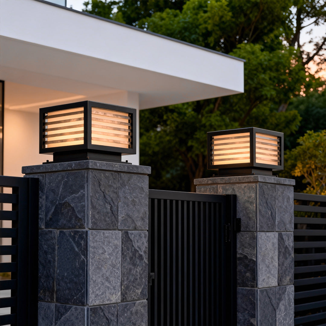Modern Minimalist Outdoor Pillar Light — Copper and Marble, E27, IP55, Hardwired