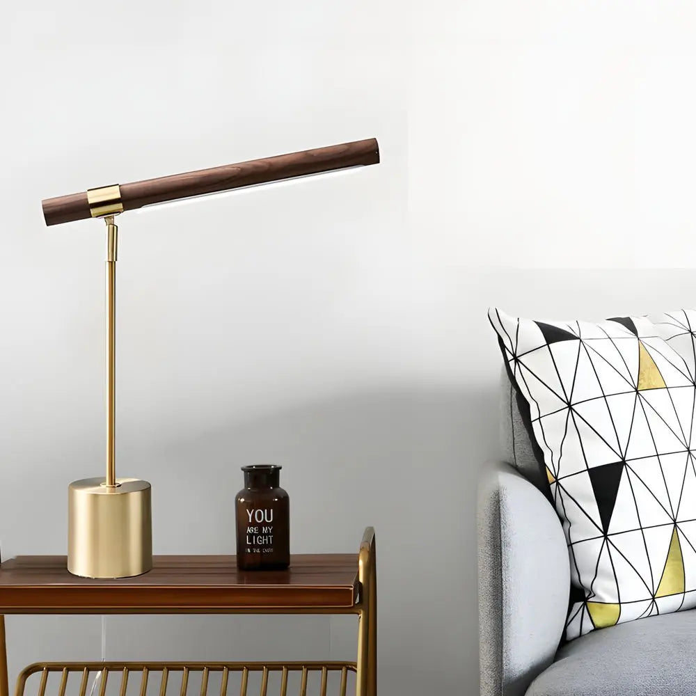 Minimalist Linear LED Desk Lamp with Wood Finish, USB Port, and Dimmable Light Bar Luxe