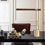 Minimalist Linear LED Desk Lamp with Wood Finish, USB Port, and Dimmable Light Bar Luxe