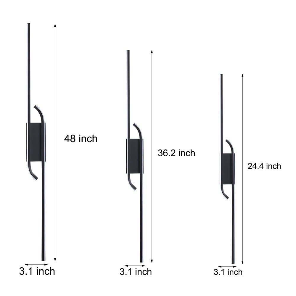 Minimalist Linear LED Wall Sconce — Black Aluminum, COB, 24W–36W, 24.4"–48"