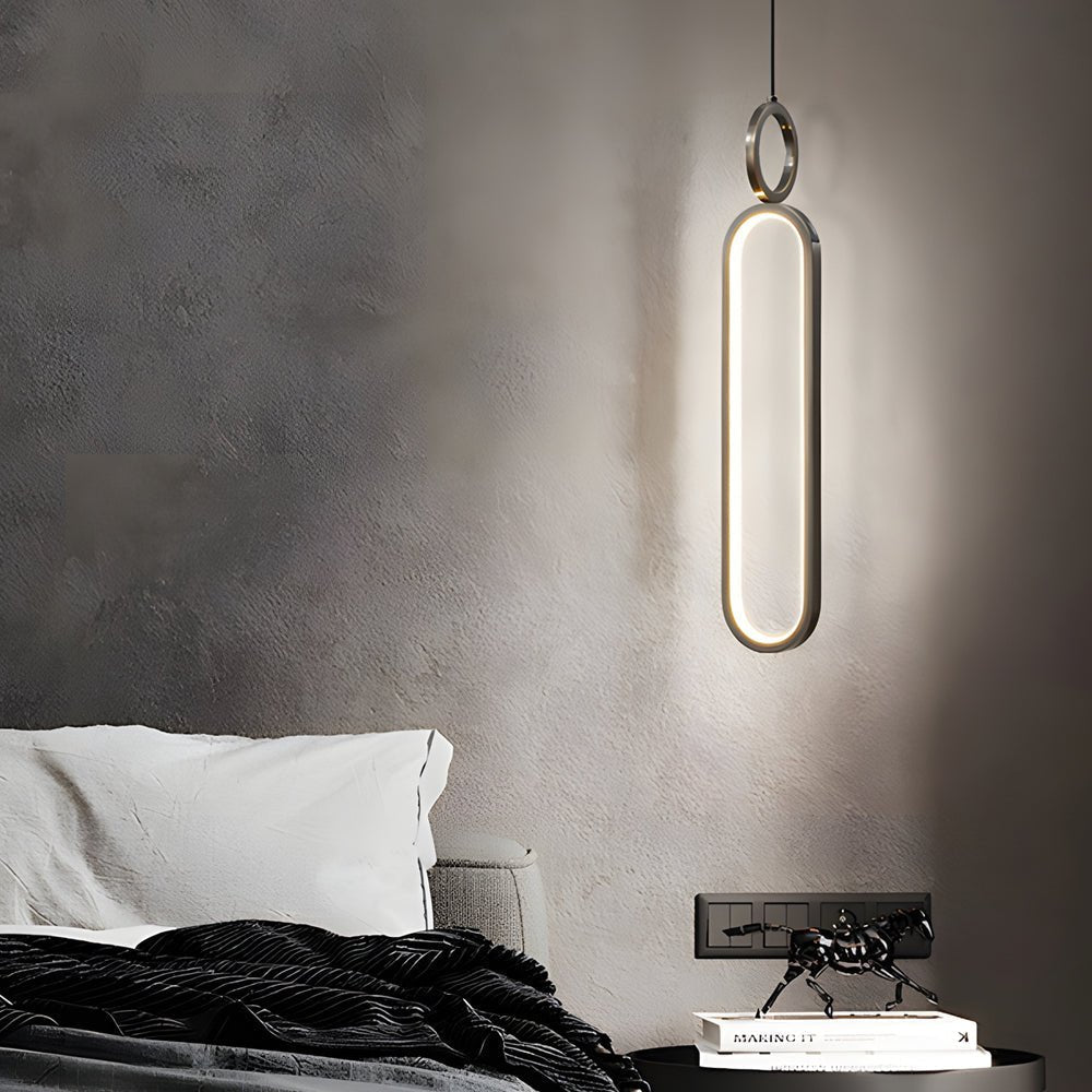 Minimalist Long Oval Pendant Light — Copper & Silicone, LED 18W, 3-Step Dimming (3000K/4500K/6000K)