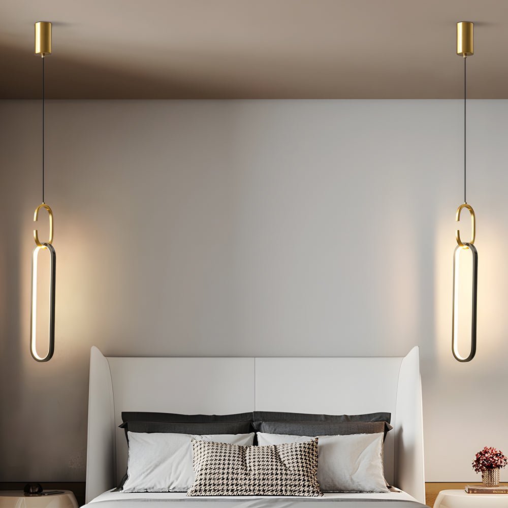 Minimalist Long Oval Pendant Light — Copper & Silicone, LED 18W, 3-Step Dimming (3000K/4500K/6000K)