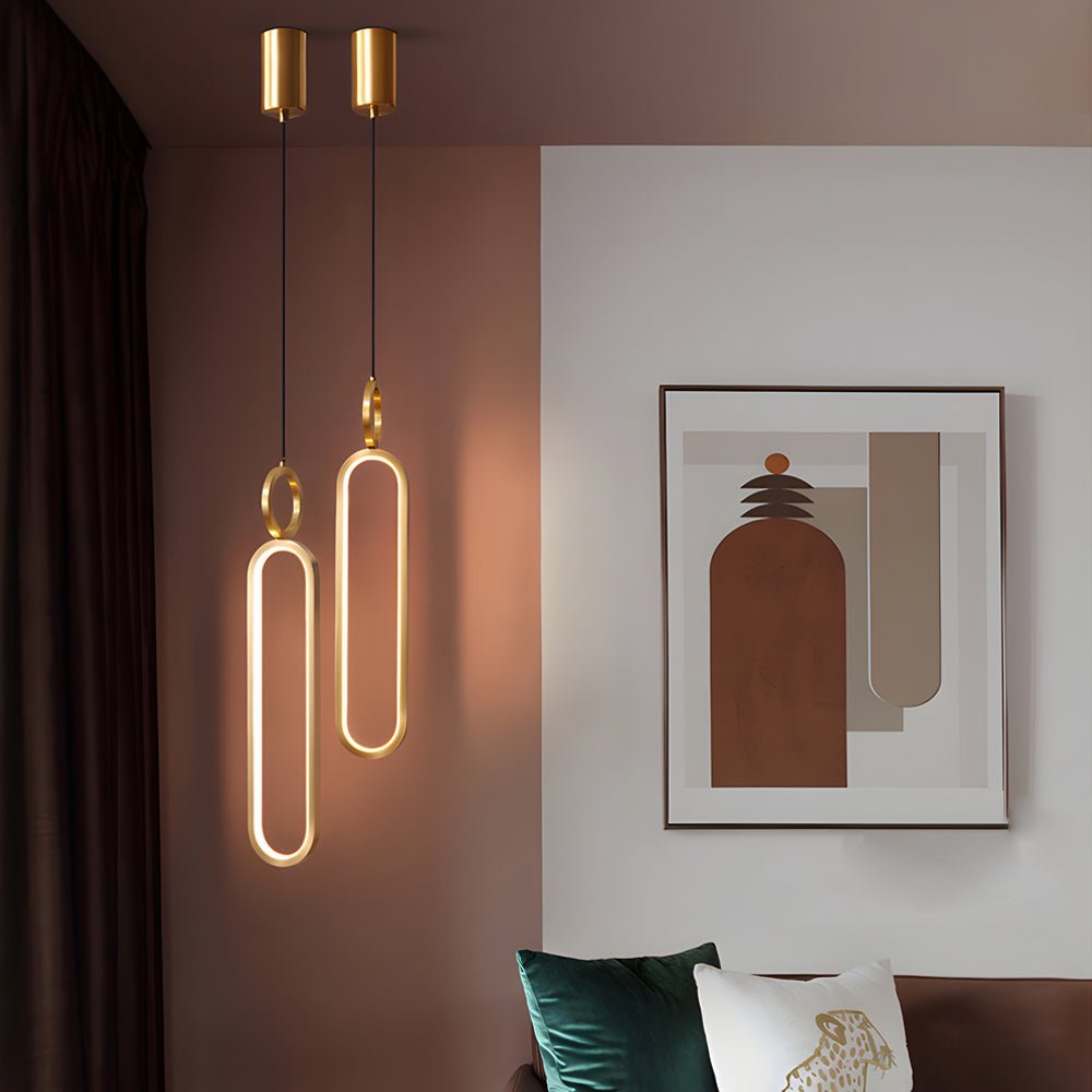 Minimalist Long Oval Pendant Light — Copper & Silicone, LED 18W, 3-Step Dimming (3000K/4500K/6000K)
