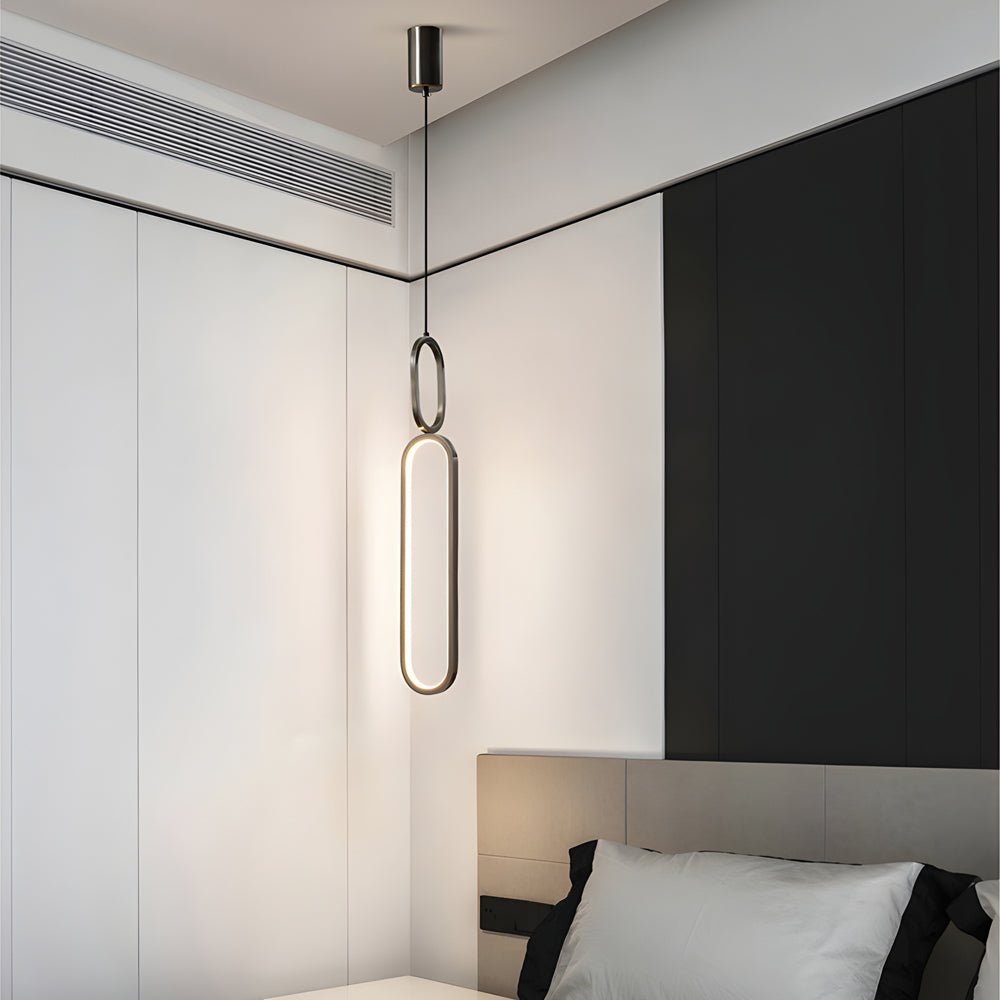 Minimalist Long Oval Pendant Light — Copper & Silicone, LED 18W, 3-Step Dimming (3000K/4500K/6000K)