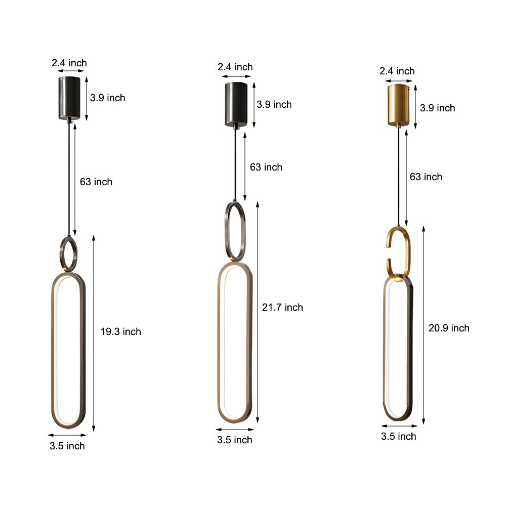 Minimalist Long Oval Pendant Light — Copper & Silicone, LED 18W, 3-Step Dimming (3000K/4500K/6000K)