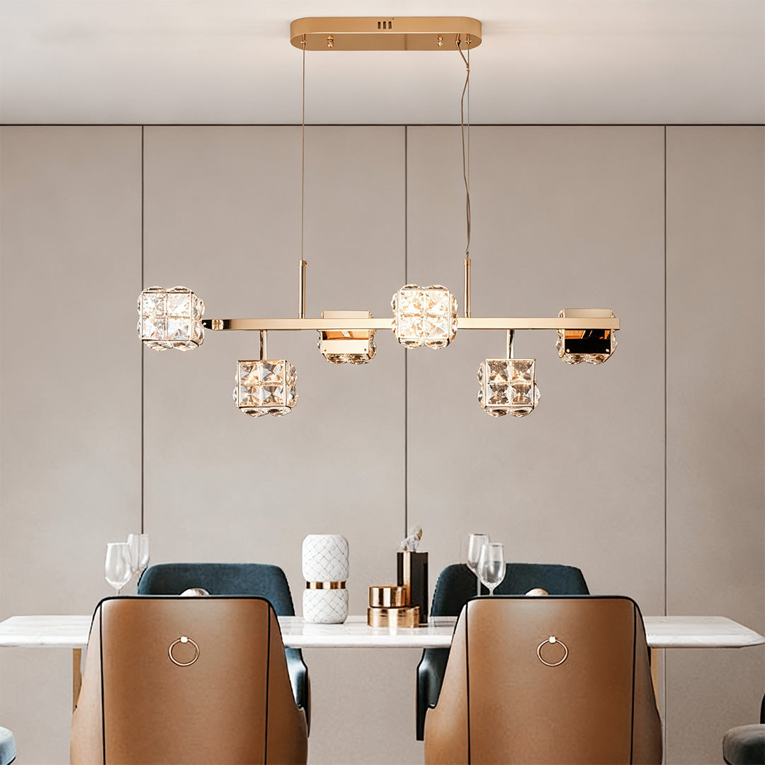 Cube Crystal Chandelier — Gold, LED, 3-Step Dimming, 6 to 15-Light Configurations