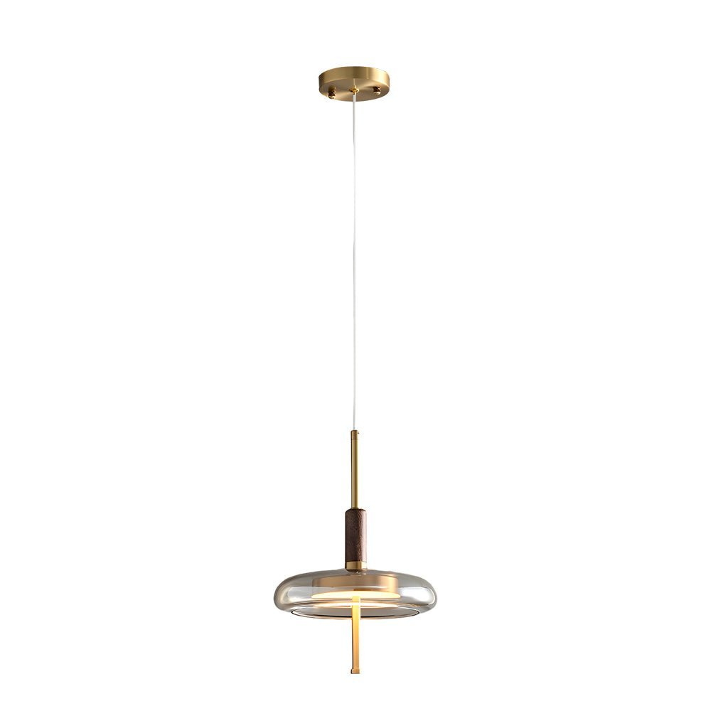 Minimalist Mini Pendant Light — Walnut Wood, Brass & Glass, 12W LED, 3-Step Dimming (3000K/4500K/6000K)