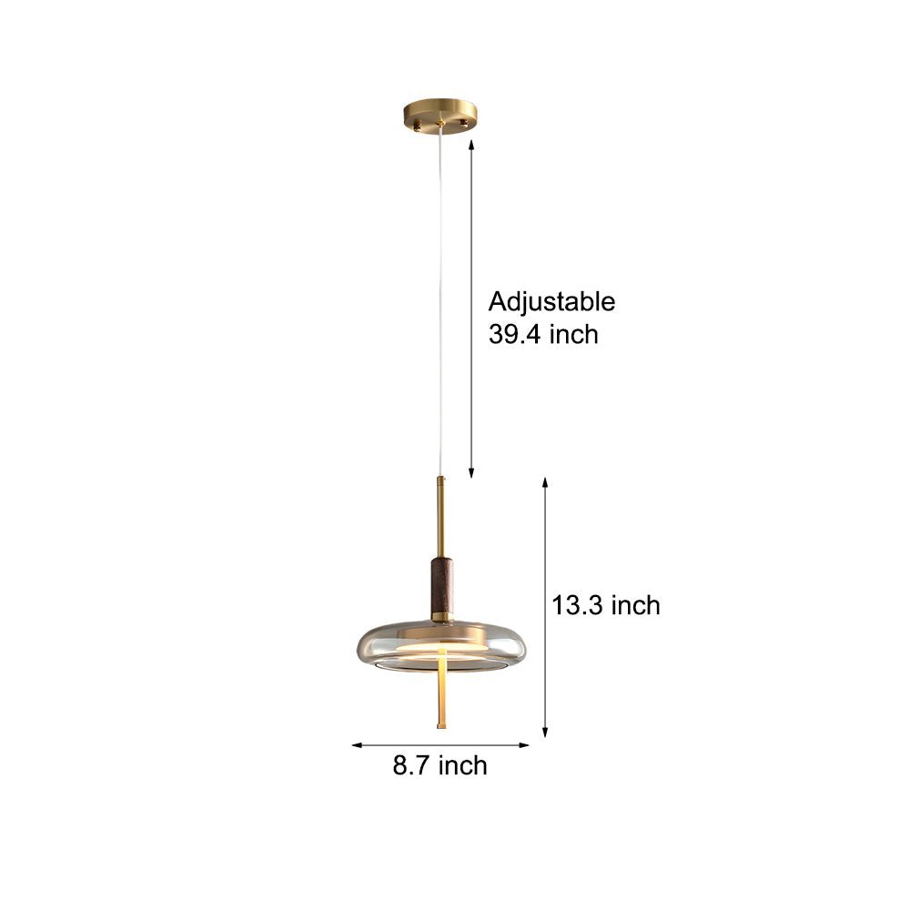 Minimalist Mini Pendant Light — Walnut Wood, Brass & Glass, 12W LED, 3-Step Dimming (3000K/4500K/6000K)