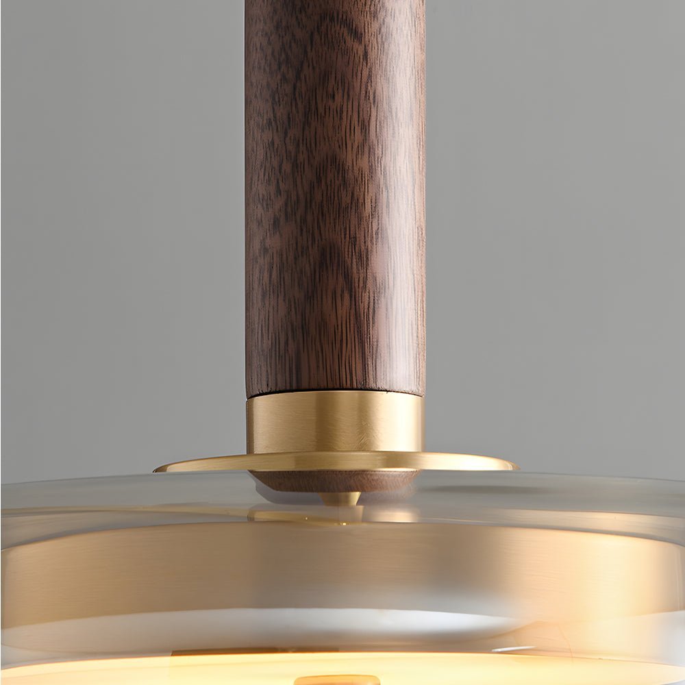 Minimalist Mini Pendant Light — Walnut Wood, Brass & Glass, 12W LED, 3-Step Dimming (3000K/4500K/6000K)