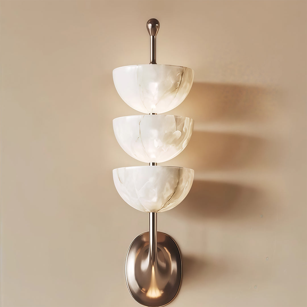 Minimalist Marble and Copper LED Wall Sconce — 6.5W Warm White, 21.7", Hardwired