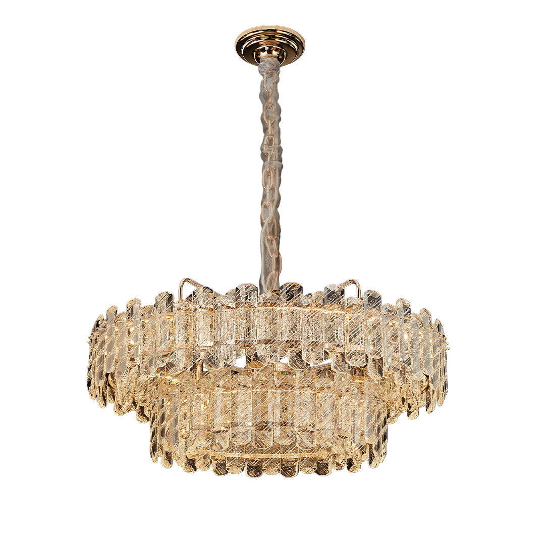 Crystal Chandelier — Champagne Gold Carbon Steel, LED, Dual-Color Dimming, Six Configurations, Adjustable 31.5" Cord