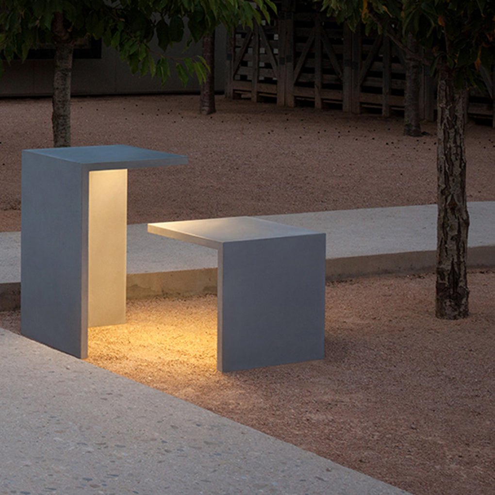 Square Table-and-Stools Outdoor Novelty Light — Stainless Steel & Glass, LED 4.5W, IP65 Weatherproof, Warm White 3000K