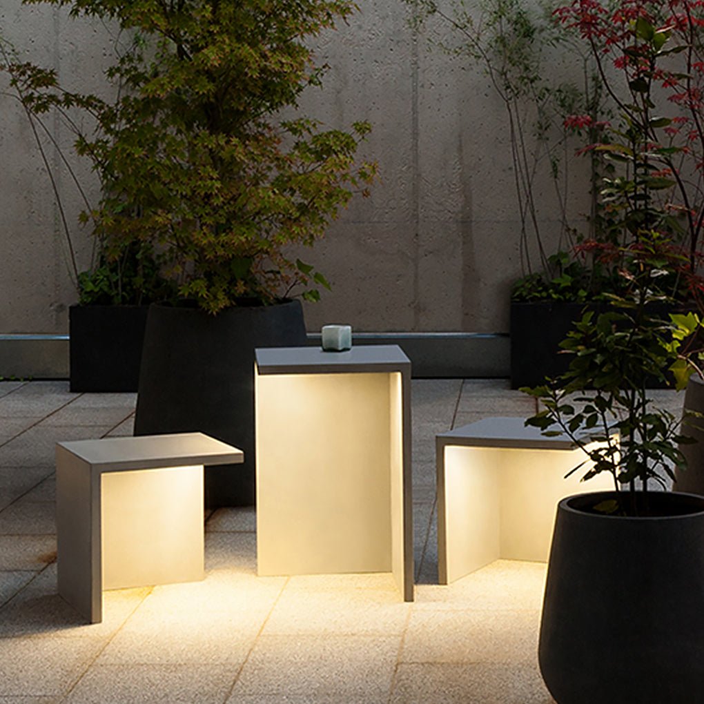 Square Table-and-Stools Outdoor Novelty Light — Stainless Steel & Glass, LED 4.5W, IP65 Weatherproof, Warm White 3000K