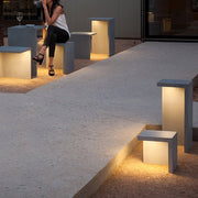 Square Table-and-Stools Outdoor Novelty Light — Stainless Steel & Glass, LED 4.5W, IP65 Weatherproof, Warm White 3000K