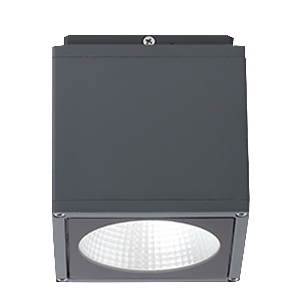 Square Minimalist Outdoor LED Ceiling Downlight — Aluminum & Tempered Glass, 8W, IP65, Dark Gray