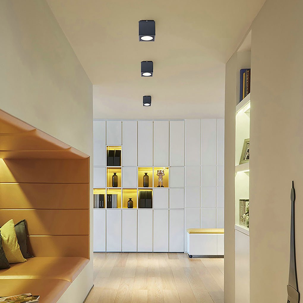 Square Minimalist Outdoor LED Ceiling Downlight — Aluminum & Tempered Glass, 8W, IP65, Dark Gray