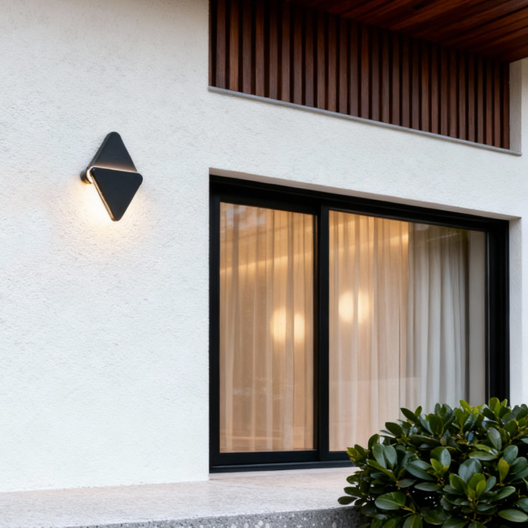 Geometric Outdoor Wall Sconce — Black Aluminum, 10W LED, IP54, Square / Triangle / Round