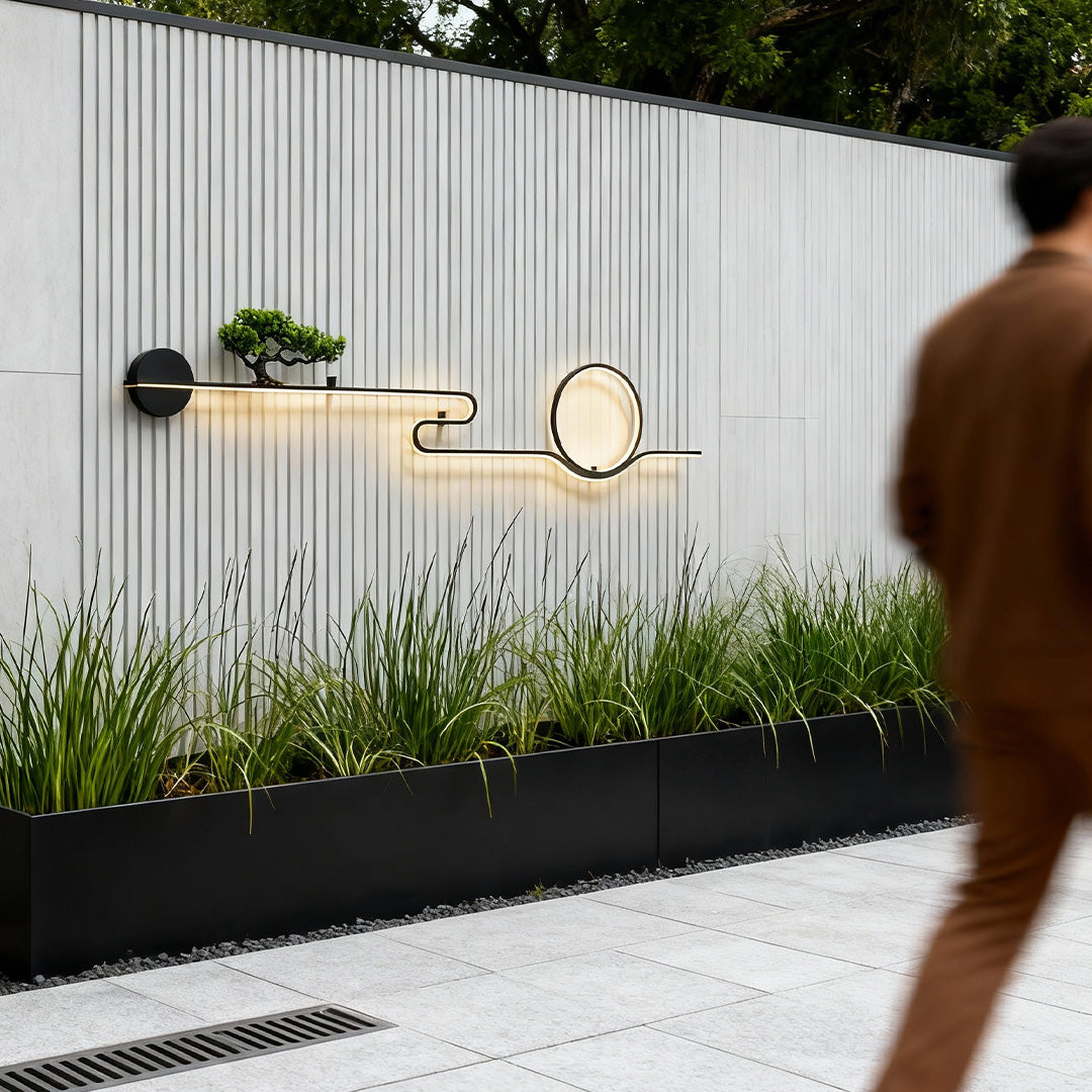 Resin Tree & Moon Outdoor Wall Sconce — Black Aluminum, LED, 20W/26W/30W, 3000K, IP65 Weatherproof