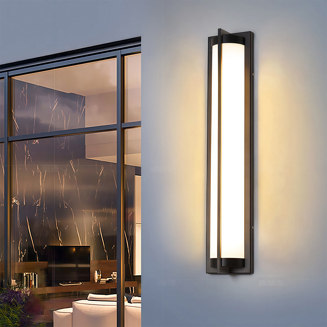Modern Minimalist Linear Outdoor Wall Sconce — Black Stainless Steel, Acrylic Shade, IP54, Integrated LED, 4 Sizes