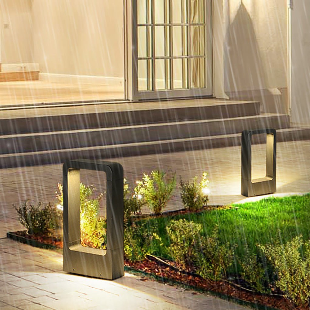 Rectangular Minimalist Bollard Path Light — Black Aluminum and Glass, COB LED, 3000K Warm White, Weatherproof