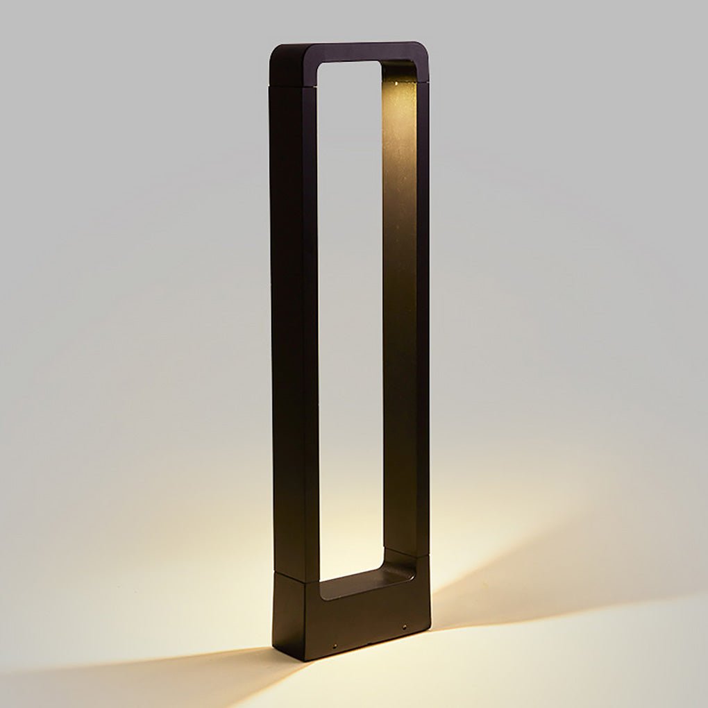 Rectangular Minimalist Bollard Path Light — Black Aluminum and Glass, COB LED, 3000K Warm White, Weatherproof
