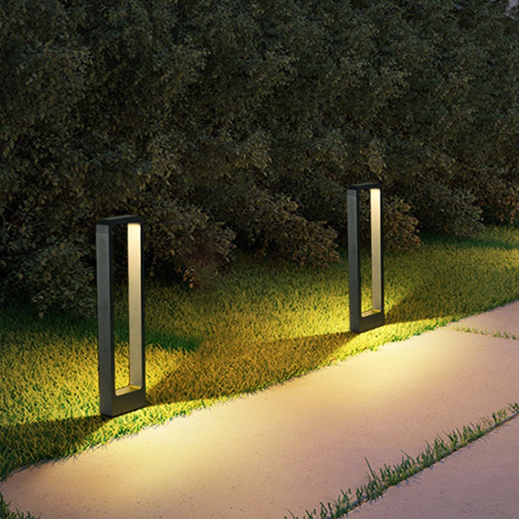 Rectangular Minimalist Bollard Path Light — Black Aluminum and Glass, COB LED, 3000K Warm White, Weatherproof