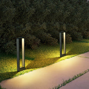 Rectangular Minimalist Bollard Path Light — Black Aluminum and Glass, COB LED, 3000K Warm White, Weatherproof