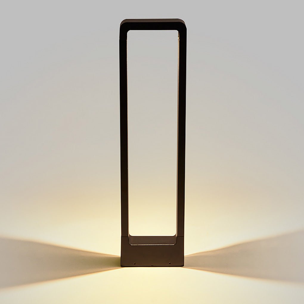 Rectangular Minimalist Bollard Path Light — Black Aluminum and Glass, COB LED, 3000K Warm White, Weatherproof