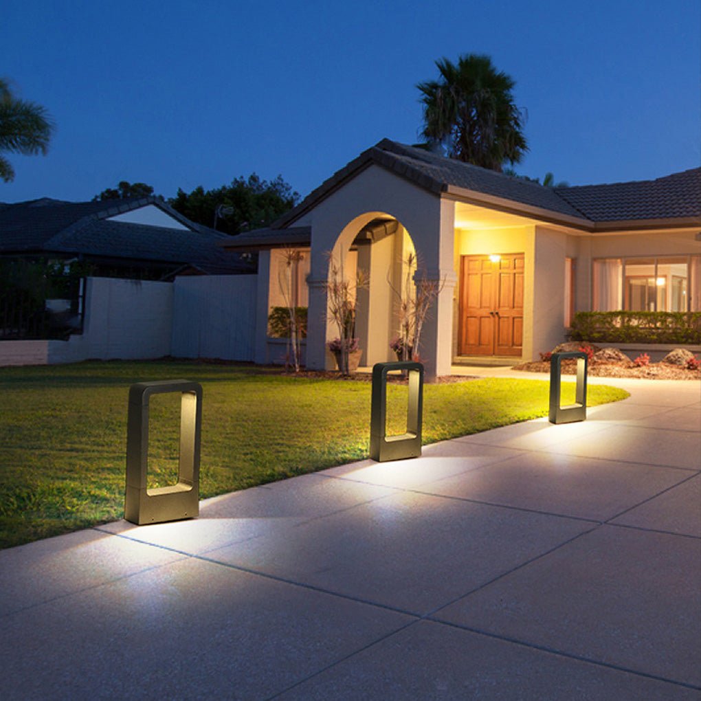 Rectangular Minimalist Bollard Path Light — Black Aluminum and Glass, COB LED, 3000K Warm White, Weatherproof