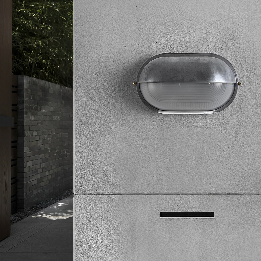 Retro Industrial Oval Bulkhead Outdoor Wall Sconce — Die-Cast Aluminum and Glass, IP65, 1-Light, Cement Gray or Gold