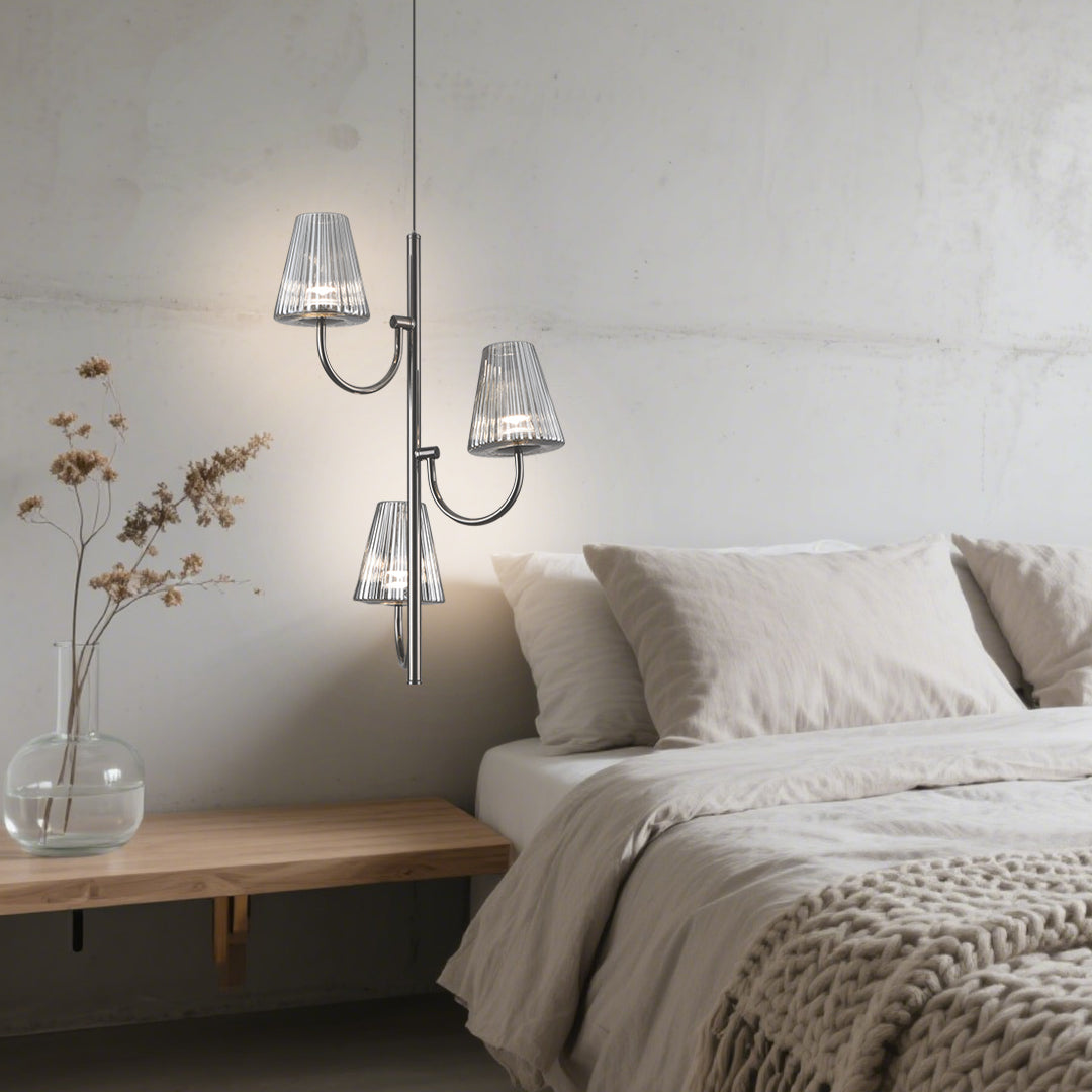 Minimalist Industrial Cone Pendant Light — Pearl Black Aluminum, Ash-Gray Glass, 2- or 3-Light, 12W / 18W, 3-Step Dimming