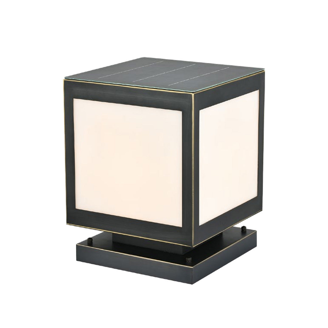 Square Copper Outdoor Pillar Solar Light — Marble-Imitation Shade, 5W LED, IP55 Weatherproof