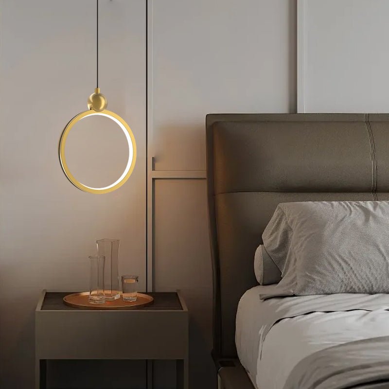 Minimalist Ring Mini Pendant — Aluminum, Acrylic and Leather, LED, 3-Step Dimming, Black and Gold