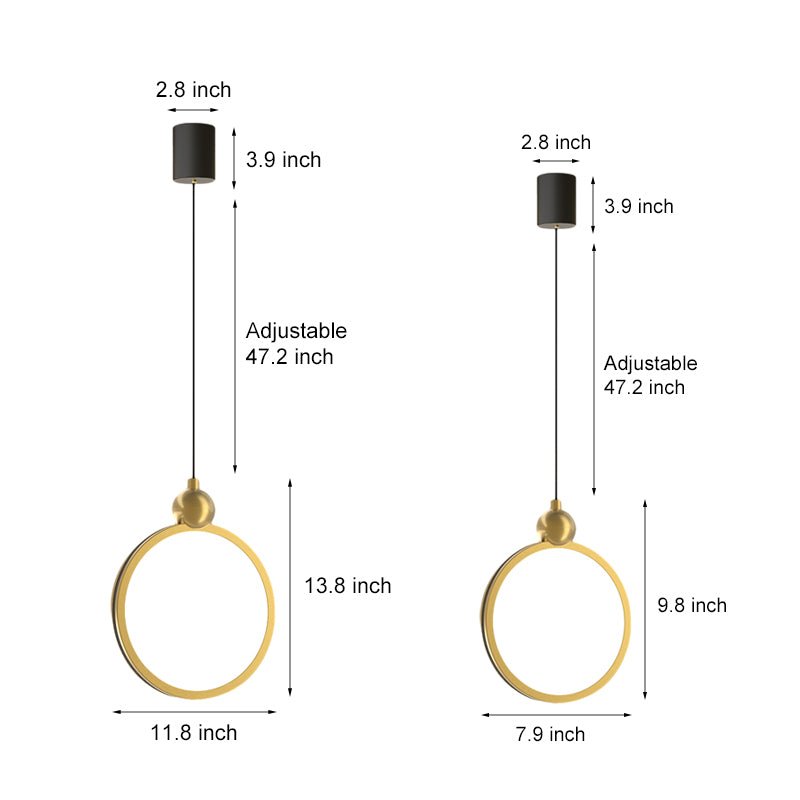 Minimalist Ring Mini Pendant — Aluminum, Acrylic and Leather, LED, 3-Step Dimming, Black and Gold
