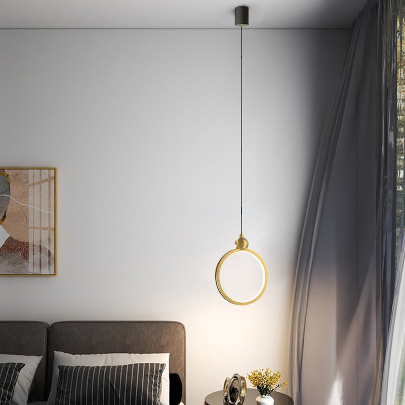 Minimalist Ring Mini Pendant — Aluminum, Acrylic and Leather, LED, 3-Step Dimming, Black and Gold