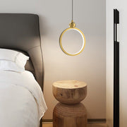 Minimalist Ring Mini Pendant — Aluminum, Acrylic and Leather, LED, 3-Step Dimming, Black and Gold