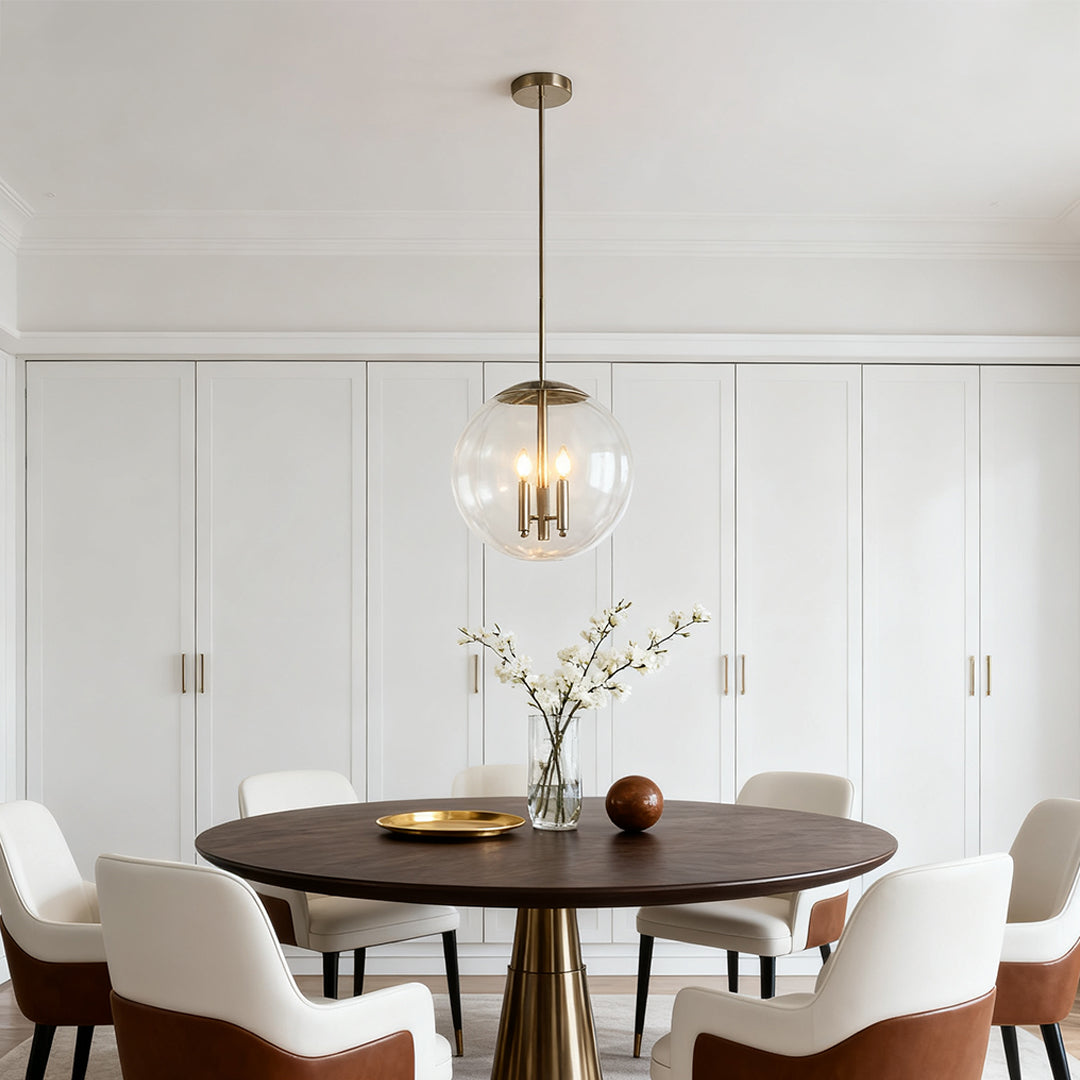Glass Orb Pendant Light — Silver Metal, 2-Light, Adjustable Rod, E12, 16.9"