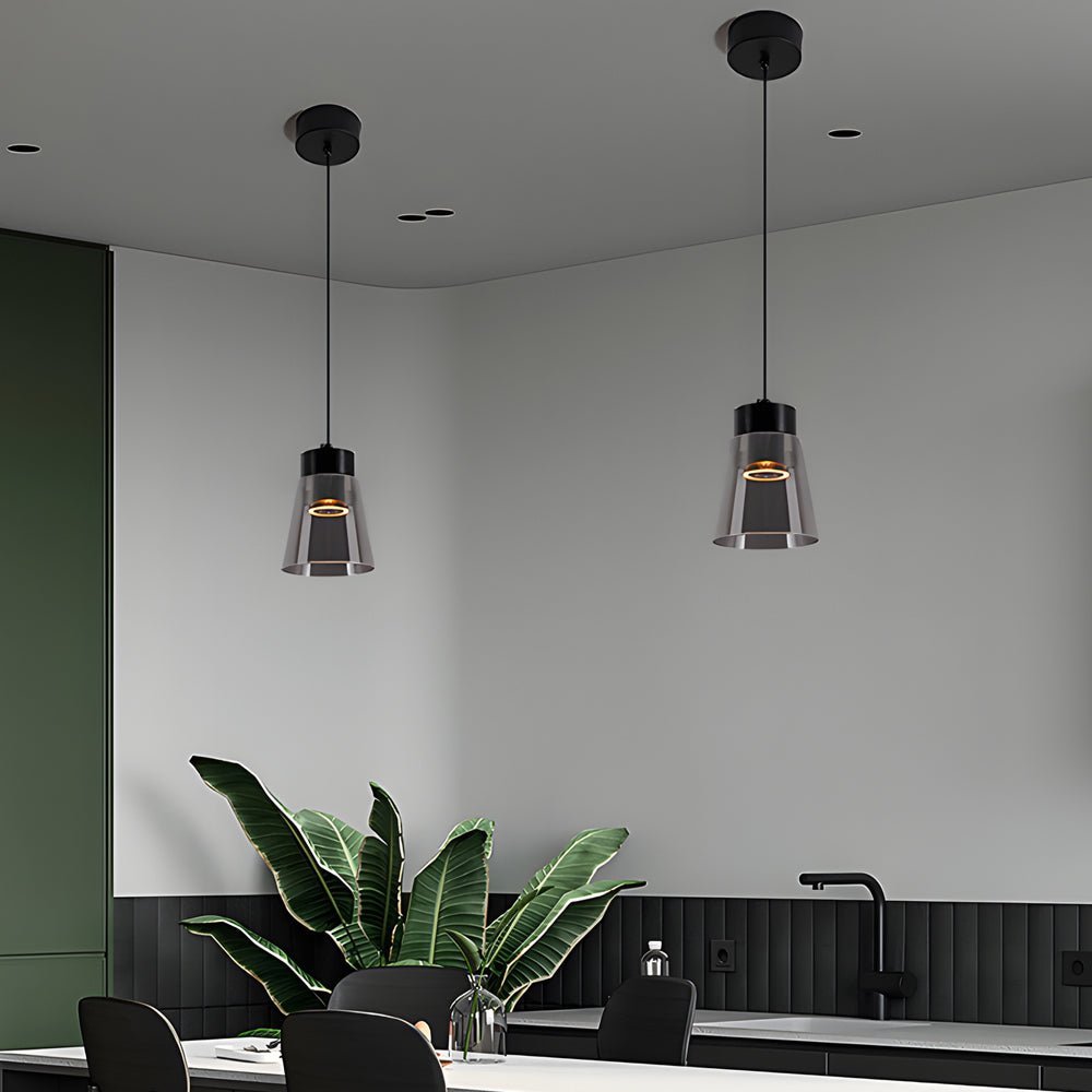 Minimalist Smoke Gray Glass Pendant — Aluminum, COB 10W, 3000K / 4000K, 4.9" Diameter