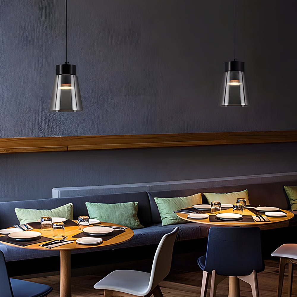 Minimalist Smoke Gray Glass Pendant — Aluminum, COB 10W, 3000K / 4000K, 4.9" Diameter