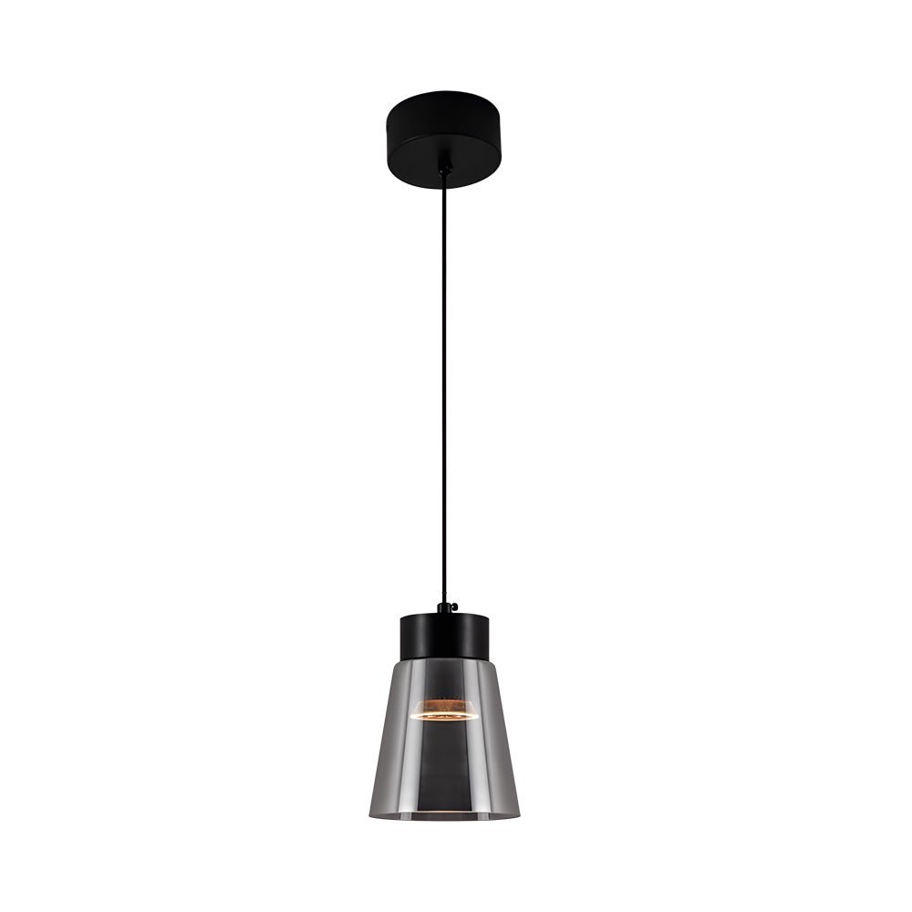 Minimalist Smoke Gray Glass Pendant — Aluminum, COB 10W, 3000K / 4000K, 4.9" Diameter